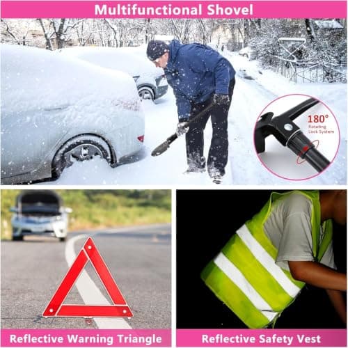 HLWDFLZ Car Emergency Kit - Portable Air Compressor, Winter Travel, Safety Kit for Cars, Trucks (Pink) — view 6