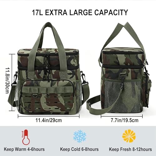 Portable Large Insulated Lunch Box, Heavy Duty Lunch Cooler Bag Double Durable Leakproof lunch Pail for Men Women Adults Work Shift Outdoor Picnic Beach Camping Road Trip(Jungle Camouflage) — view 3