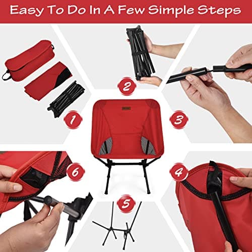 Rainberg Ultra Lightweight Camping Chair, Folding Chair, Camping Chairs for Adults, Foldable Garden Outdoor Picnic BBQ Chairs. (Pack of 1, Red) — view 5