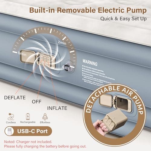 KASIMO Single Inflatable Mattress, Airbed with Built-In Battery Pump — view 2
