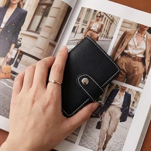 PU Leather Card Holder Wallet for Men Women, Slim RFID Blocking Credit Card Case with 26 Plastic Insert Sleeves, Minimalist Front Pocket Bank Card Wallet, Travel Business Card Holder, Black — view 5