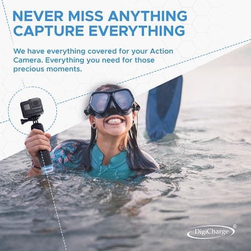 Digicharge Floating Handle Grip Mount with Hand Strap for Action Cam GoPro Lit Hero Hero13 13 Hero12 12 Max 2/ DJI Osmo Action 5/11 Mini 10 Max 9 Akaso Float, Waterproof Internal Storage, Blue — view 6