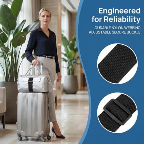 4 PCS Luggage Straps Bag Bungee, Adjustable Travel Packing Ties, Nylon Elastic Wrap Belts for Suitcases Rucksacks, Portable Travel Accessories(Black) — view 3