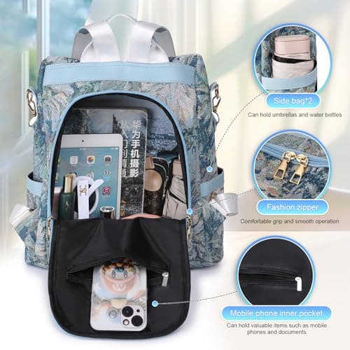 Pagezol Women's Backpacks, Anti-Theft Backpack for Women, Rucksack Shoulder Bags Ladies, Waterproof Nylon Daypack, Casual Travel Backpack, Lightweight Travel Bag School Bags for Girls (B-Blue) — view 2