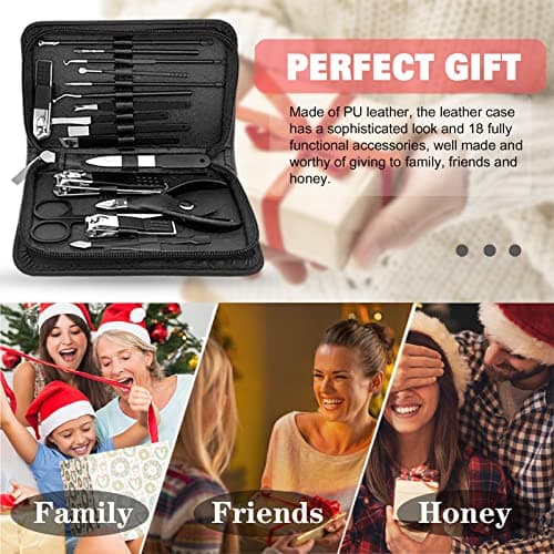 Manicure Pedicure Set -18pcs | Stainless Steel Professional Manicure Pedicure Kit Nail Clipper Set For Men Women | Nail Cutter Set Scissors Grooming Kit With Pu Leather Zip Case For Travel(Black) — view 6