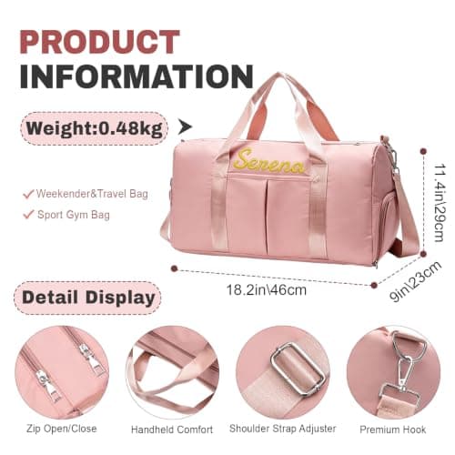 Personalized Duffel Bag with Embroidered Name, Custom Travel Gym Bag with Shoe Compartment & Wet Dry Pocket, Large Overnight Weekend Bag for Women Men — view 2