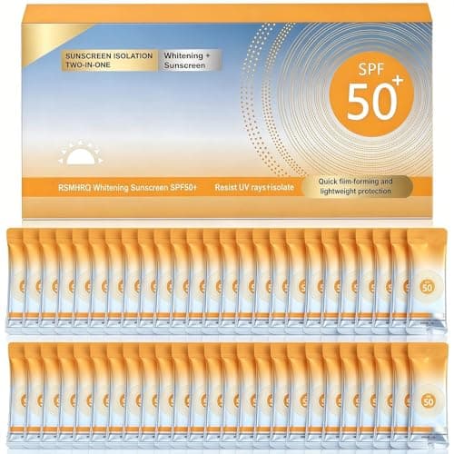 50 Pack Mini Sunscreen Travel Size SPF 50+ Waterproof Sun Cream for Body & Face, Long Lasting Protection, Face Moisturizer with SPF, Portable Sunblock Lotion