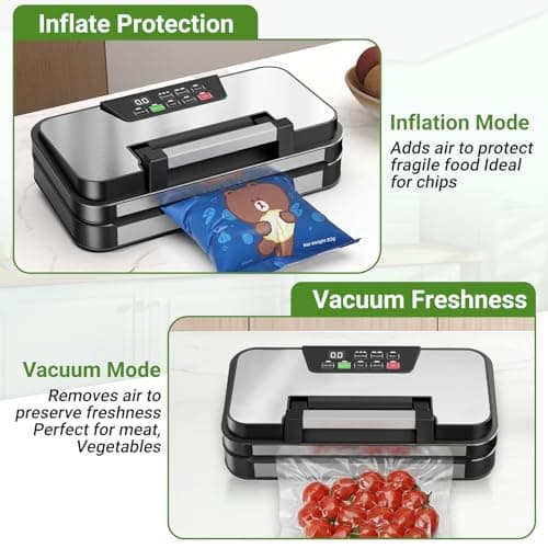 95kPa Vacuum Sealer Machine, Dual Pump, Vacuum & Inflate, Double Heat Seal — view 5