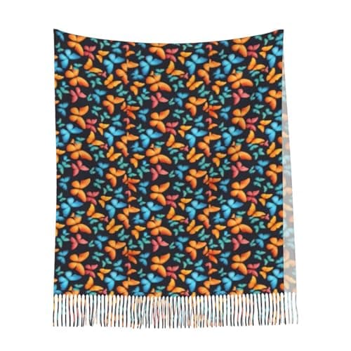 Colorful Butterfly Print Elegant Fringe Scarf Shawl Wrap For Women Winter Fall Spring Travel Accessory Gift — view 6