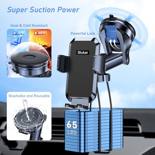 Blukar Car Phone Holder, Adjustable Car Phone Mount-Upgraded Strong Suction — view 3