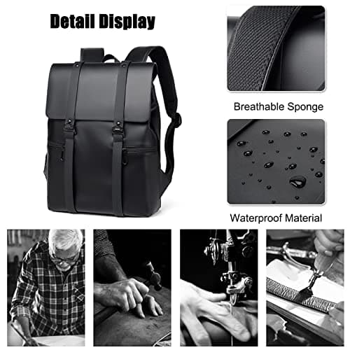 FANDARE Men Laptop Backpack Business Daypack Boy College School Bag Waterproof PU Leather Rucksack Teacher Travel Bags Lightweight School Bag for College Sports Stylish Bookbag Black — view 5