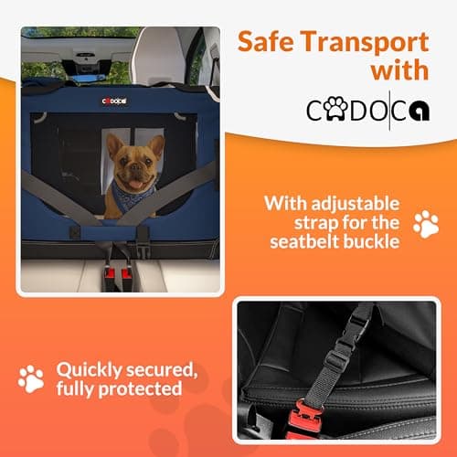 CADOCA Dog Crate Carrier, Car Foldable Travel Cage + Bowl, M Navy Blue — view 2
