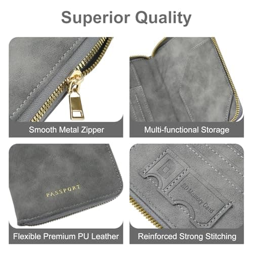 ILIYAH RFID Anti-Theft Passport Wallet Holder - Waterproof PU Leather Family Travel Document Organizer with Safe Zipper (Grey) — view 6