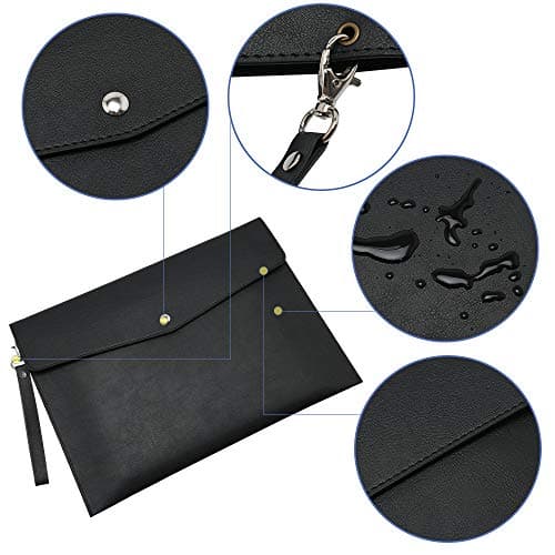 Wonderpool A4 Faux Leather Envelope Documents Multifunction Folders Stationery Bag -Portfolio File for Paper Letter Stationery Organizer and Tablet Case PC Sleeve (Black) — view 3