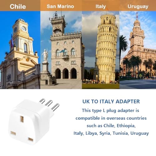 2 Pack UK to Italy Plug Adapter Italy Plug Adapter Travel Adaptor UK to Italian Converter Power Adapter for Italy (White 2Pack) — view 2
