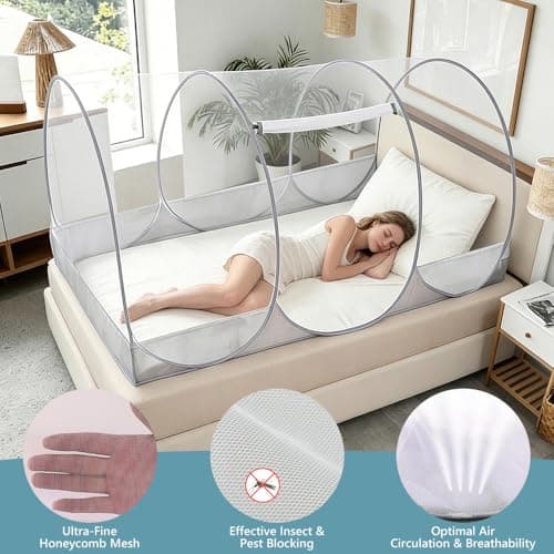 Jonuin Pop up Mosquito Net, 190x90x90cm Foldable Portable Mosquito Net, Adjustable Single Bed Mosquito Pop up Tent with Gray-edged Mesh Bottom, Mesh Mosquito Tent for Home, Camping, Travel, and Dorm — view 5
