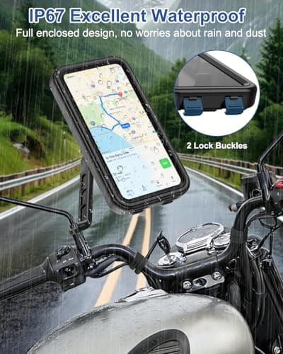 BTNEEU Motorbike Phone Holder Waterproof [Quick-release] Motorcycle Phone Mount 360° Rotation Phone Holder for Motorbike Mirror with Touch Screen Moped Phone Holder for 4.7" to 6.9" Smartphone — view 3