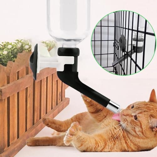 No-Drip Pet Water Dispenser Bottle-Dog Kennel Cage Water Dispenser Water Drinker Kettle for Pets can be Raised and Lowered Drinking Water Feeding Water (Black) — view 5