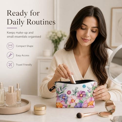 FAVORTALK Cosmetic Bags Floral Toiletry Bags Portable Make Up Bags for Women Girls Wash Bags with Zipper Waterproof Travel Makeup Pouch B0906 — view 5