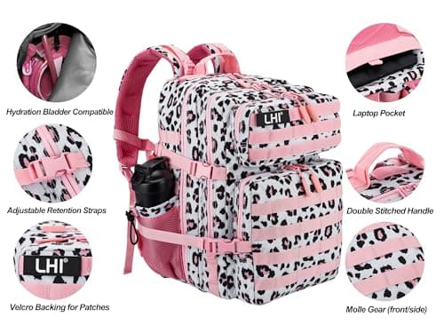 LHI Military Tactical Backpack for Men and Women 45L Large waterproof Rucksack for School, Hiking, Trekking, Hunting - Pink leopard — view 5