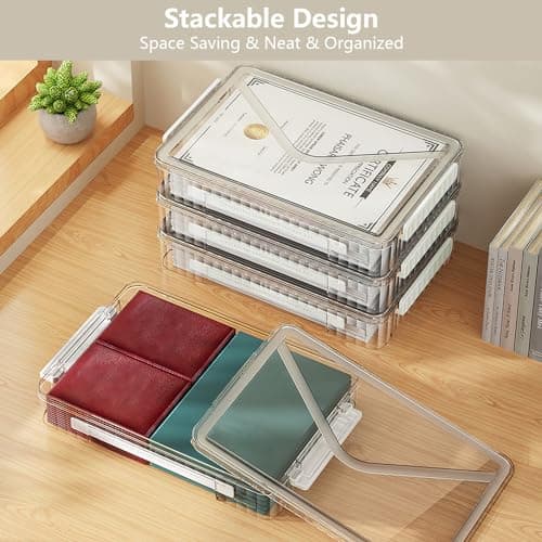 SAYEEC Plastic Storage Box Clear Stackable Storage Bins with Lids and Handle Large Capacity Storage Containers File Protector Case Organizer Portable Project Case for A4 Paper Photo Document Scrapbook — view 4