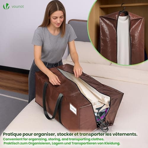 VOUNOT® 10 Pack Large Moving Bags – Foldable Storage Bags with Zips, Strong Handles, Backpack Straps and Tag Window for Clothes Storage Moving Travelling Camping, Brown — view 4
