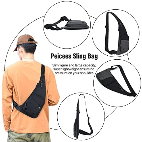 Peicees Sling Bag For Men Women Crossbody Bag Man Purse Anti Theft Slim Bag Small Chest Bag Over Shoulder For Travel Hiking — view 2
