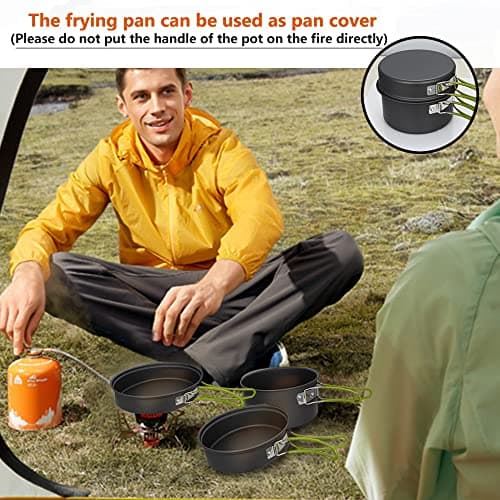 Gutsdoor Camping Cookware Set Camping Cooking Set Non Stick Family Backpacking Cooking Set Lightweight Stackable Pot Pan Bowls with Storage Bag for Outdoor Hiking (11pcs (Green)) — view 6