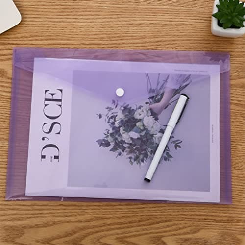 Plastic Wallets Folder - 12 Pack A4 Clear Document Folders Plastic Popper Wallet with Button Closure (Purple) — view 3
