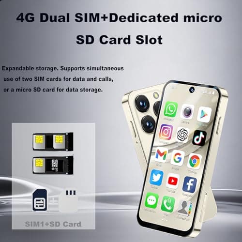 Longben Mini Unlocked Smartphone, Android 12.0 Small Phone, 3.88", 4G Dual SIM, 1950mAh, Face ID GPS WiFi OTG, Beige 3+32GB — view 2