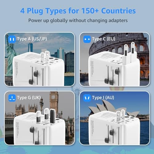 100W GaN Universal Travel Adapter Worldwide, International Travel Plug Adapter with 2PD USB-C & 2QC USB-A, All in One Universal Plug Adapter with Dual 10A Fuses for Laptops, Tablets, Phones — view 4