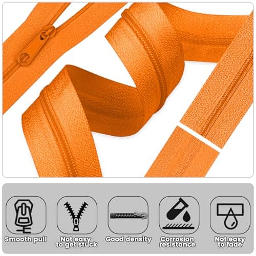 DOITEM #5 Nylon Coil Zippers by The Yard Bulk 10 Yards 9 Meters with 20pcs Zipper Sliders for DIY Sewing Tailor Craft Bag Garment Home Textile (Orange, #5) — view 2