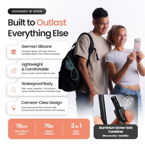 Pulpo Safety Cell Phone Lanyard 2.0 Fits Smartphones 5.8" Up to 6.5" – Anti-Theft Phone Tether, Fishing Phone Lanyard, Hiking Phone Holder for Men & Women, Silicone Crossbody Cellphone Strap — view 5