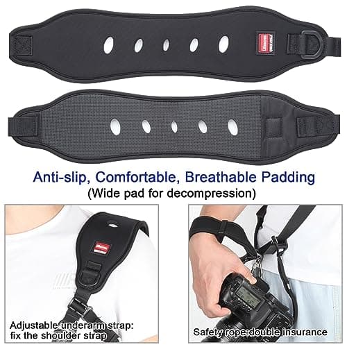 Lifuncren Camera Strap with Camera Wrist Strap Set, Quick Release Camera Shoulder Strap with Safety Tether and Quick Attach Plate, Adjustable Camera Neck Strap for DSLR SLR Camera — view 3