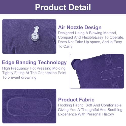 LICQIC 3 PCS Inflatable Pillows, Blow Up Cushion, Air Pillow for Camping,Travel, Sunbathing, Neck Lumbar Support (Gray & Dark Purple & Rose Red) — view 3