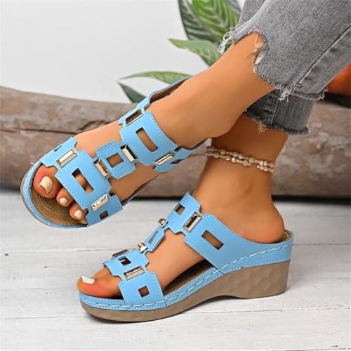 Orthopedic Sandals for Women 2026 with Arch Support Wedge Platform Sandals Non-Slip Dressy Summer Beach Shoes Comfortable Casual Wide Fit Slides Fashion Travel Holiday Mules (Sky Blue, 6) — view 3