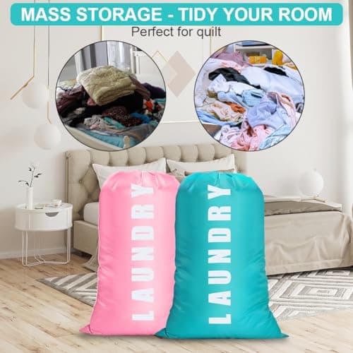 flintronic 2 Pack Extra Large Laundry Bag, 61×91cm Foldable Storage Bag, Dirty Clothes Bags, with Drawstring Closure, Durable Rip-Stop, Convenient, for Travel/Bathroom/Bedroom/Dormitory — view 4