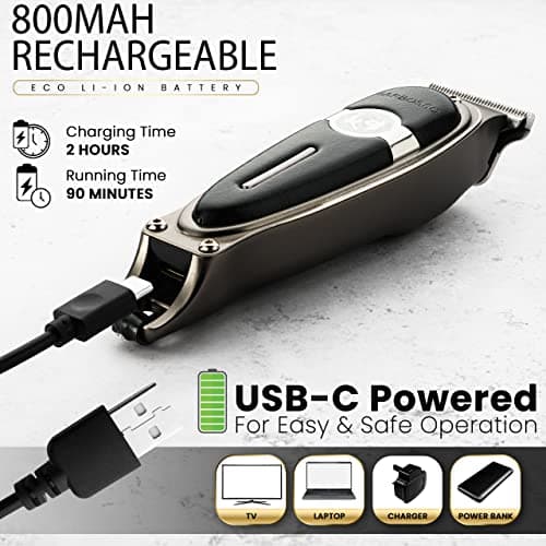 BARBOSSO Beard Hair Trimmer Men Rechargeable via USB-C - 90 Min Battery - Cordless Clippers - Mens Electric Shaver Razor - Male Face Grooming Kit - Stubble, Moustache, Sideburn, Bald Head — view 5