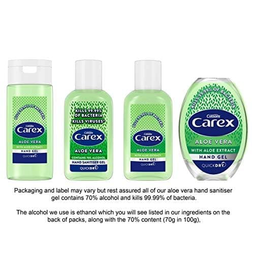 Carex Aloe Vera Antibacterial Hand Sanitiser Gel, Anti Viral Action, 70 Percent Alcohol, Cleans, Cares and Protects, Bulk Buy, Pack of 12 x 50 ml — view 3