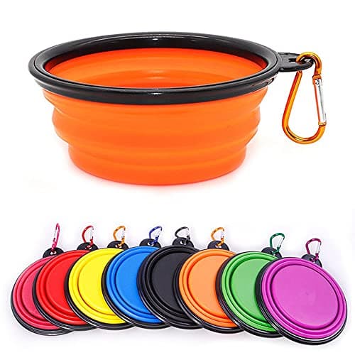 Collapsible Dog Bowl,Collapsible Dog Water Bowls for Cats Dogs, Portable Pet Feeding Watering Dish,Portable Dog Water Food Bowl with Carabiner (Small(350ML), Orange)