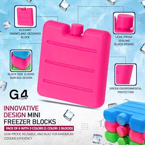 G4GADGET 8cm Freezer Blocks Pack of 6 | Reusable Ice Packs for Lunch Boxes, Cooler Bags, Picnic, Travel, Camping & Outdoor Activities | Quick Freeze Design — view 3