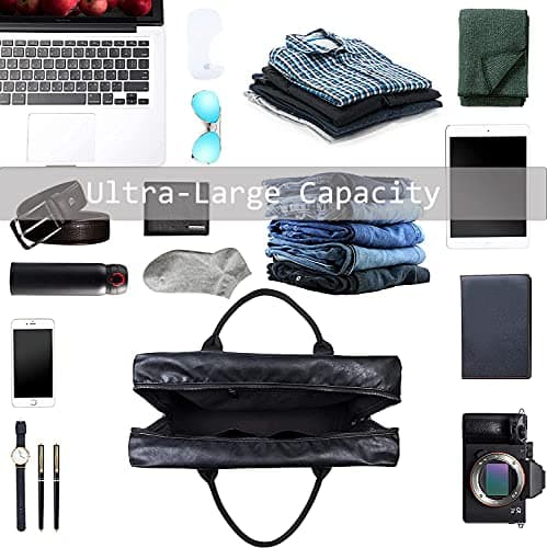 seyfocnia Oversized Duffle Travel Bag Waterproof Pu Leather Weekend Bag Large Carry On Large Carry On Hangbag for Mens or Women, Black — view 2