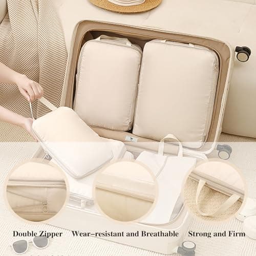 Lxoraziy Set of 4 Compression Packing Cubes, Ultra Lightweight Expandable Compression Storage Cubes, Lightweight Packing Organizers as Travel Accessories(Beige) — view 5