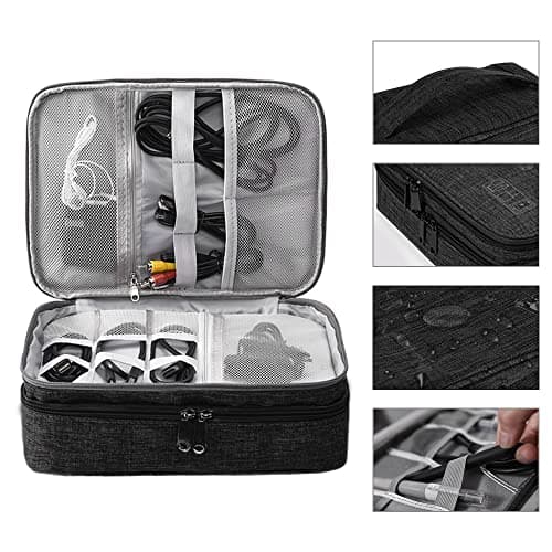 HCFGS Travel Cable Organiser Bag,Accessories Organizer Bag Extra Large 3-Layers Universal Carry Travel Gadget Bag for Power Bank, Data Cable (Black) — view 4