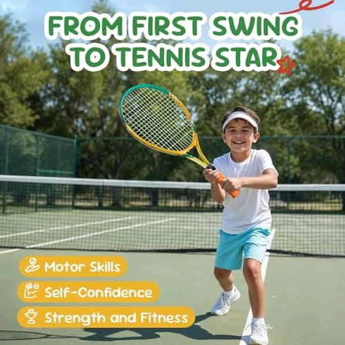 AboveGenius Kids Tennis Racket Set, 21-23 inch Tennis Racket for Toddler Youth Starter Kit, 3 Balls, 2 Lightweight Racquets with Easy Carrying Shoulder Strap Bag Visit the AboveGenius Store — view 4