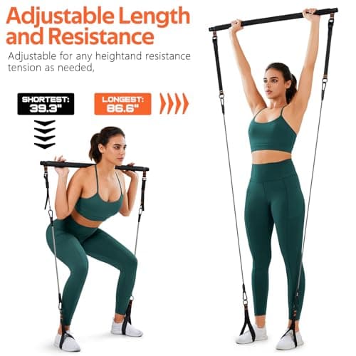 Pilates Bar Kit with Resistance Bands, 3-Section Multifunctional Yoga Pilates Bar with Metal Adjustment Buckle.Portable Pilates Equipment for Women & Men Full-Body Workouts at Home Gym — view 6