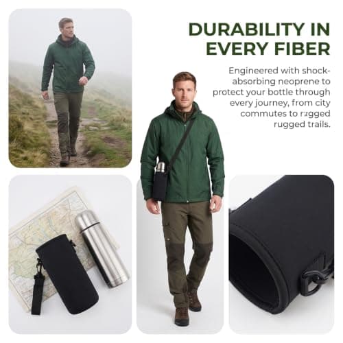 REBECASKYENS 750ml Water Bottle Pouch, Adjustable Shoulder Hand Strap,Neoprene Water Bottle Carrier Cover Bag with Holder for Daily Walking Hiking and Other Outdoor Activities(Black 8cm 19cm) — view 3