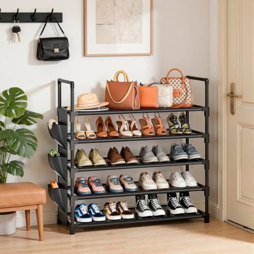 OYREL Shoe Rack 5 Tier 20-25 Pairs Shoes, Large Shoe Storage with Side Bag — view 2