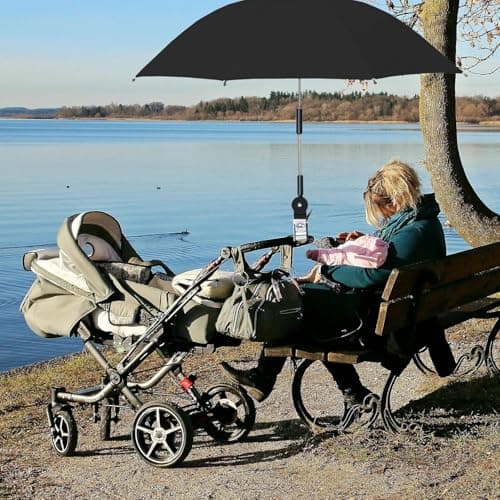 KEEMEN Chair Umbrella with Clamp Portable Clip on Umbrella for Beach Chairs Outdoor Patio Stroller Wheelchairs Golf Carts(Black) — view 2