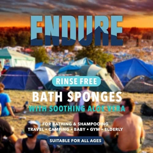 Endure Rinse Free Bath Shower Sponge - Body Wash Wipes for Bathing - Perfect for Camping, Festivals, Gym & Travel - Dry Wipes with Gentle Cleansing Soap. Just add Water. Twin Pack (25 Per Pack) — view 3